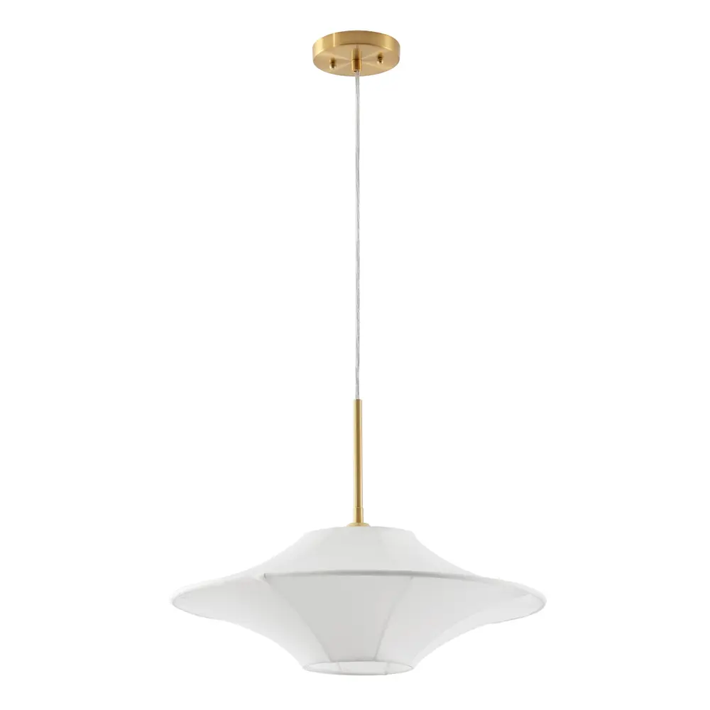 Lanai, 20 Inch, White/Brass, Fabric/Metal Pendant