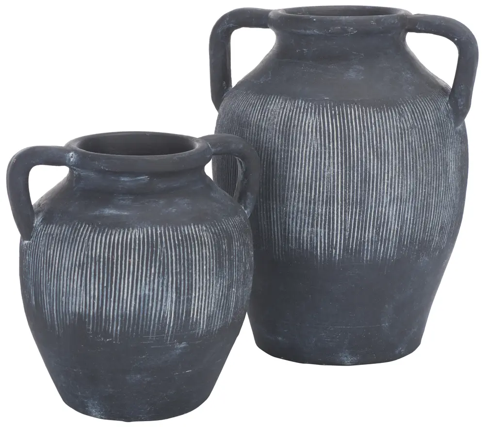 Mira, Black, Stoneware, Vase Set Of 2