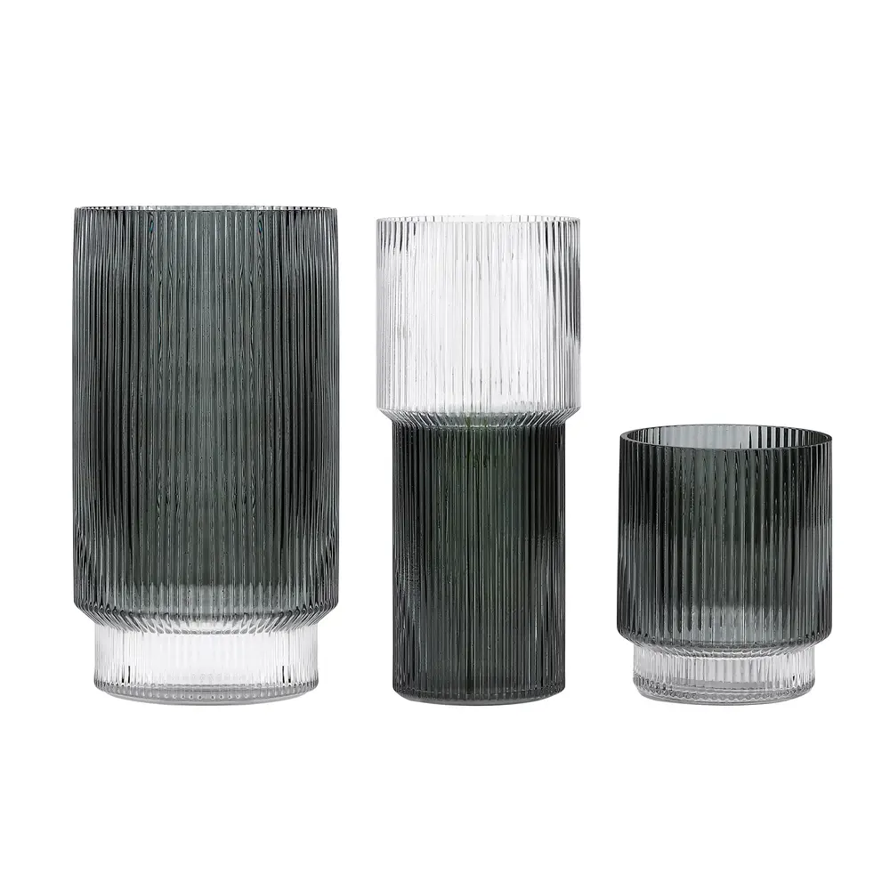 Zinc Fluted  Glass Vase Set 3