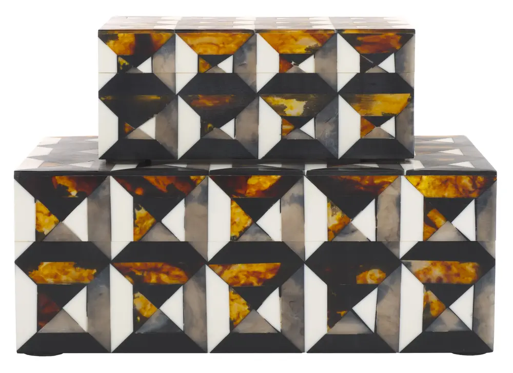 Ani, Ivory/Brown, Resin/Mdf, Decorative Box Set 2