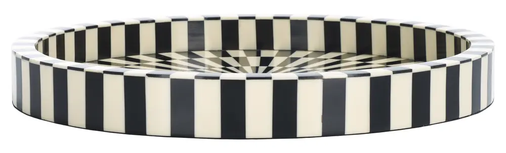 Charli, Black/Ivory, Resin/Mdf, Circle Tray