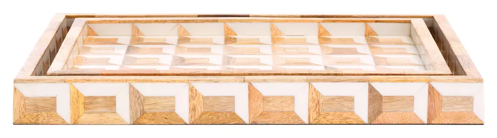 Aria, Antique Ivory/ Natural Brown, Resin/Mango Wood/Mdf, Tray Set 2?