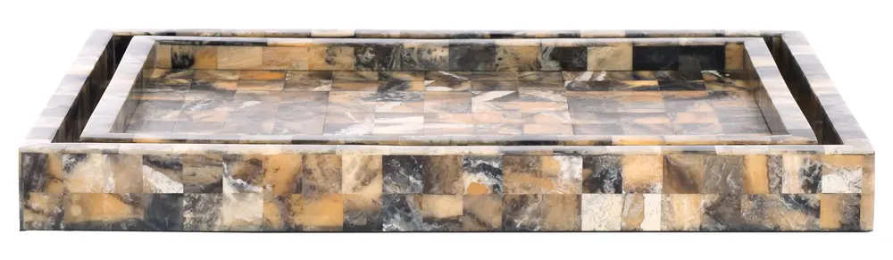 Lori, Antique Green/Horn, Resin/Mdf, Tray Set 2