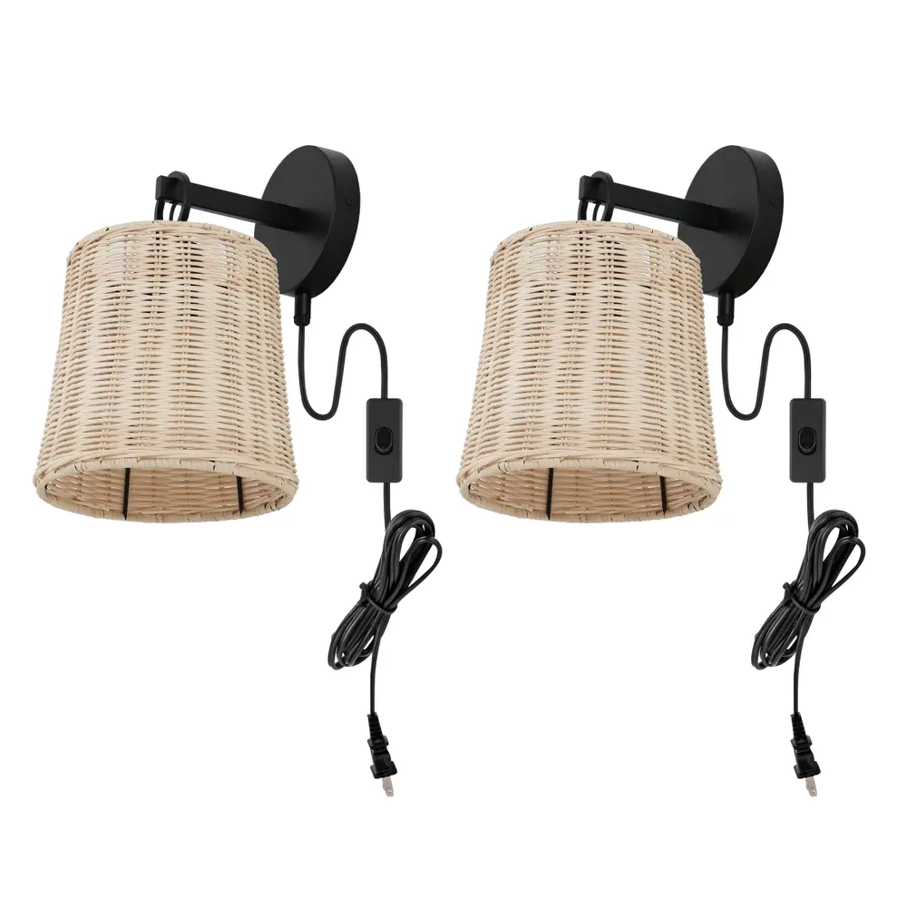 Ciaran, 9.5 Inch, Natural/Black, Rattan/Iron Wall Sconce Set Of 2?
