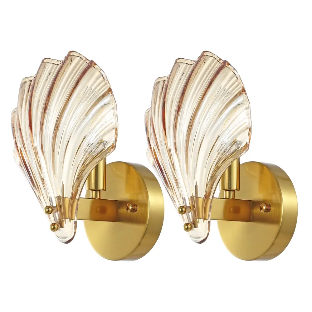 Sirena, 5.5 Inch, Amber/Brass, Glass/Iron Wall Sconce Set Of 2