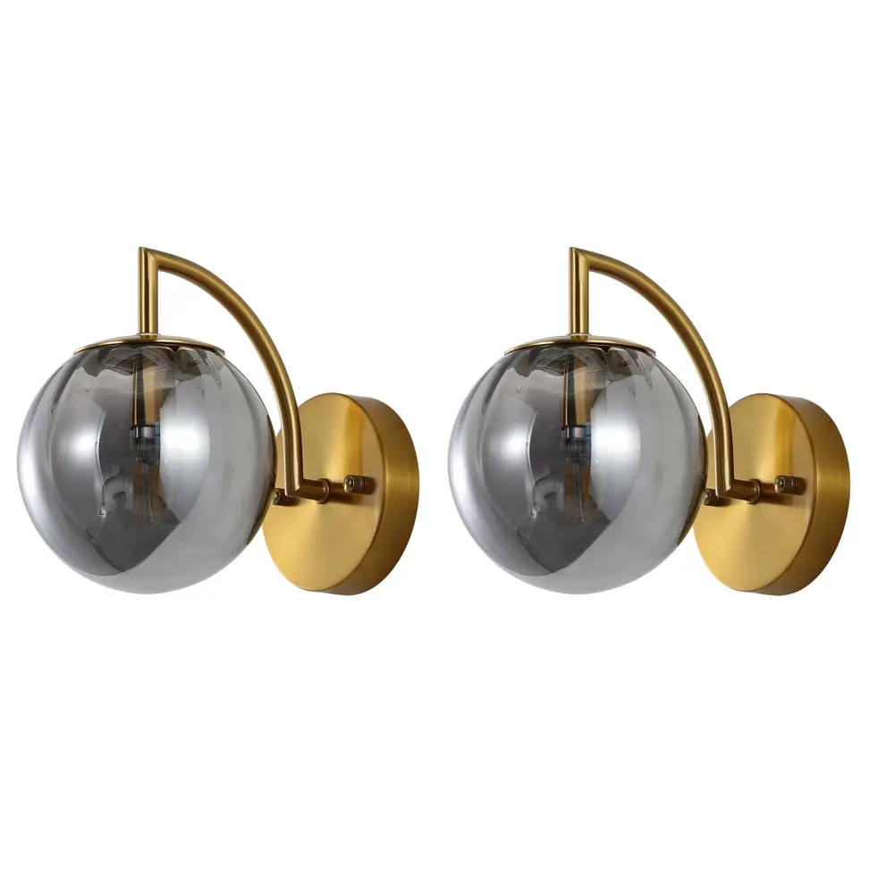 Psylla, 9.25 Inch, Smoke Grey/Brass, Glass/Iron Wall Sconce Set Of 2