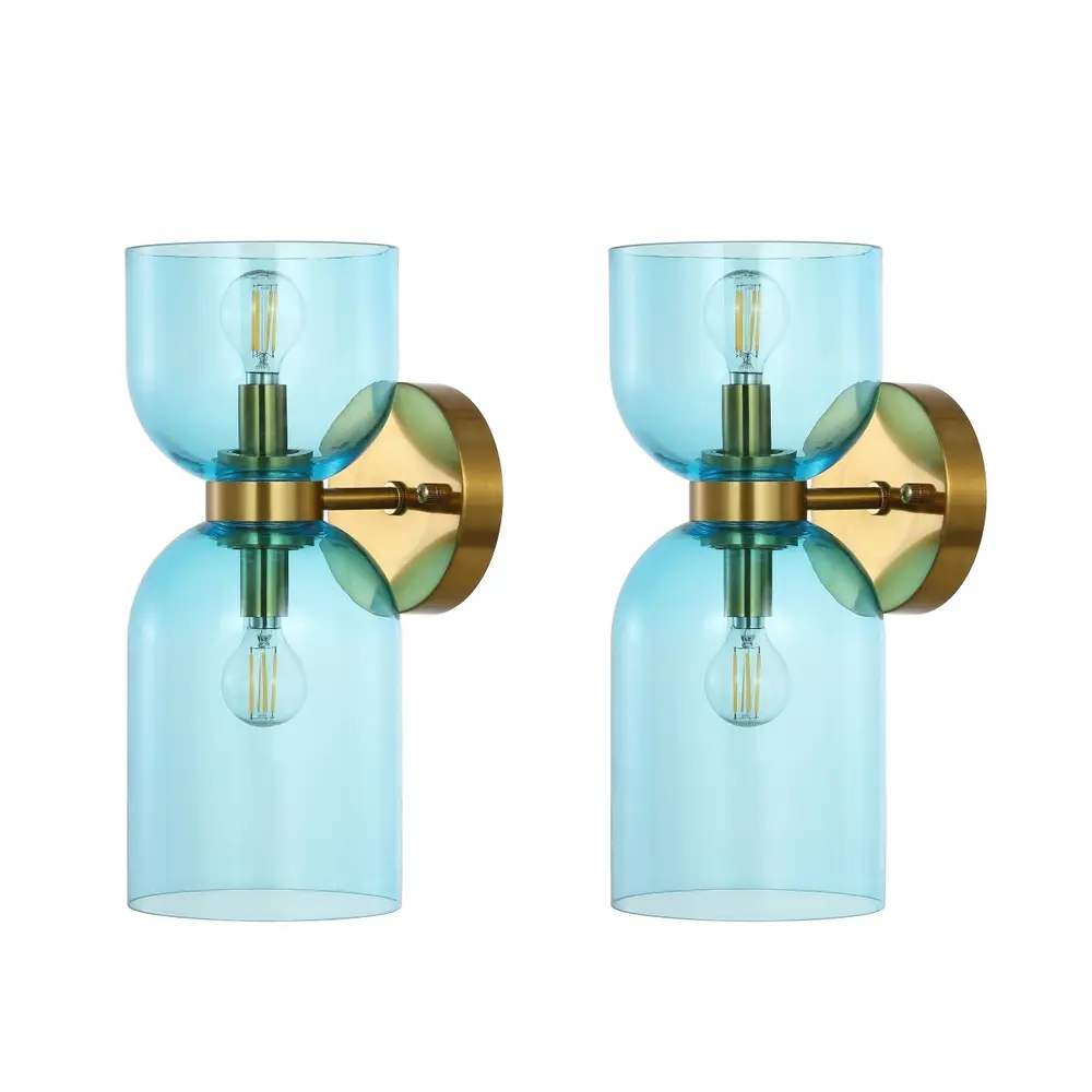 Solyn, 2 Light, 7 Inch, Blue/Brass, Glass/Metal Wall Sconce Set Of 2