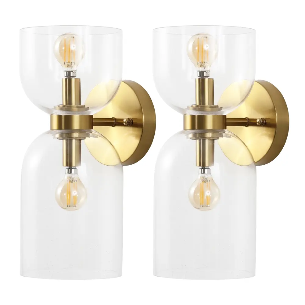 Solyn, 2 Light, 7 Inch, Clear/Brass, Glass/Metal Wall Sconce Set Of 2