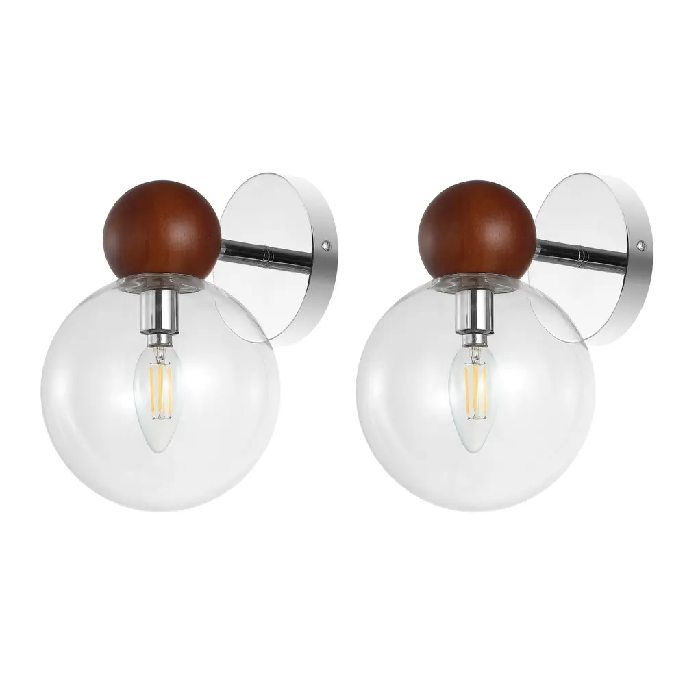 Rio, 7.5 Inch, Dark Walnut/Nickle, Iron/Solid Wood/Glass Wall Sconce Set Of 2