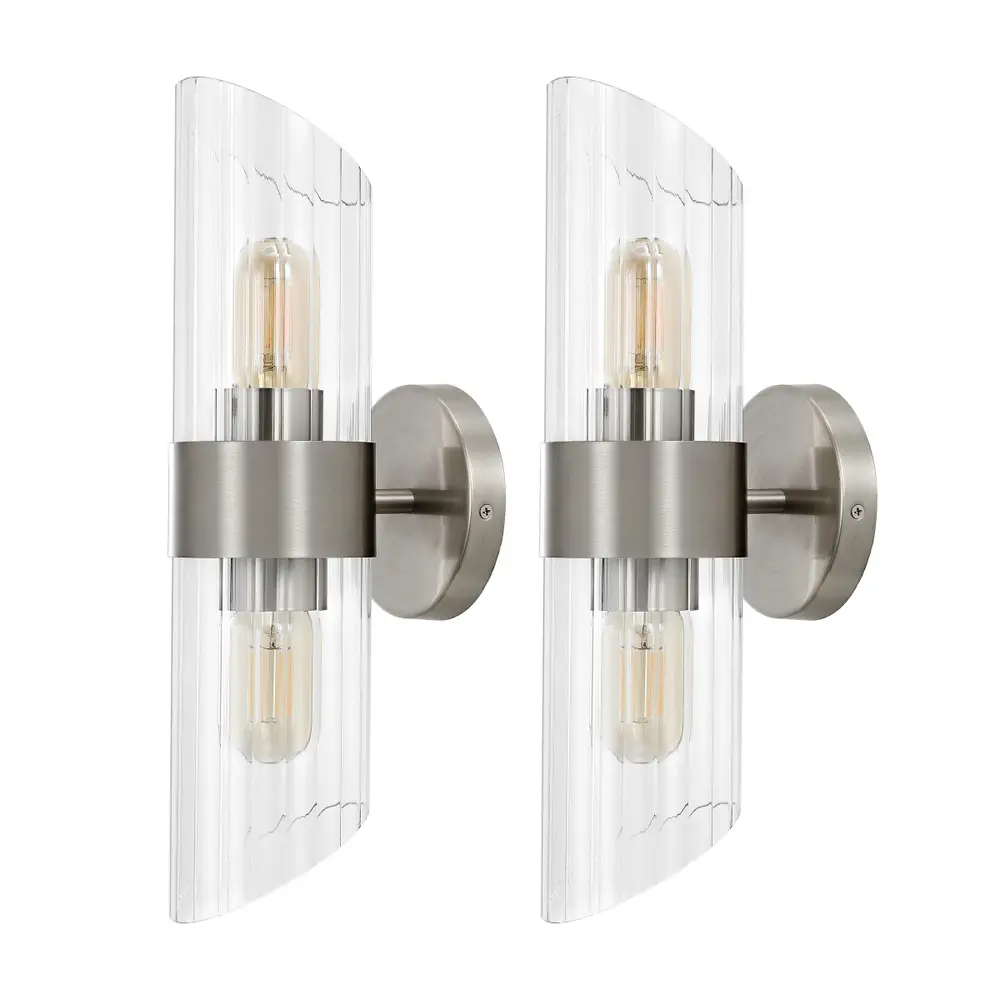 Eytan, 2 Light, 6.25 Inch, Brushed Nickle, Iron/Glass Wall Sconce Set Of 2