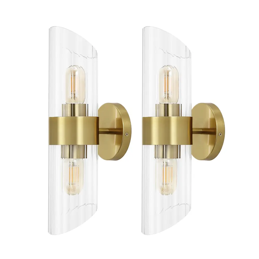 Eytan, 2 Light, 6.25 Inch, Brass, Iron/Glass Wall Sconce Set Of 2
