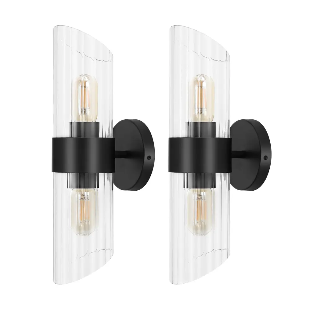 Eytan, 2 Light, 6.25 Inch, Black, Iron/Glass Wall Sconce Set Of 2