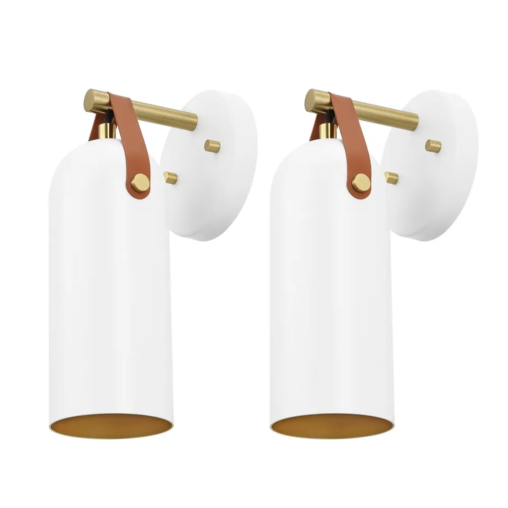 Westly, 5.5 Inch, White/Gold, Iron/Faux Leather Wall Sconce Set Of 2