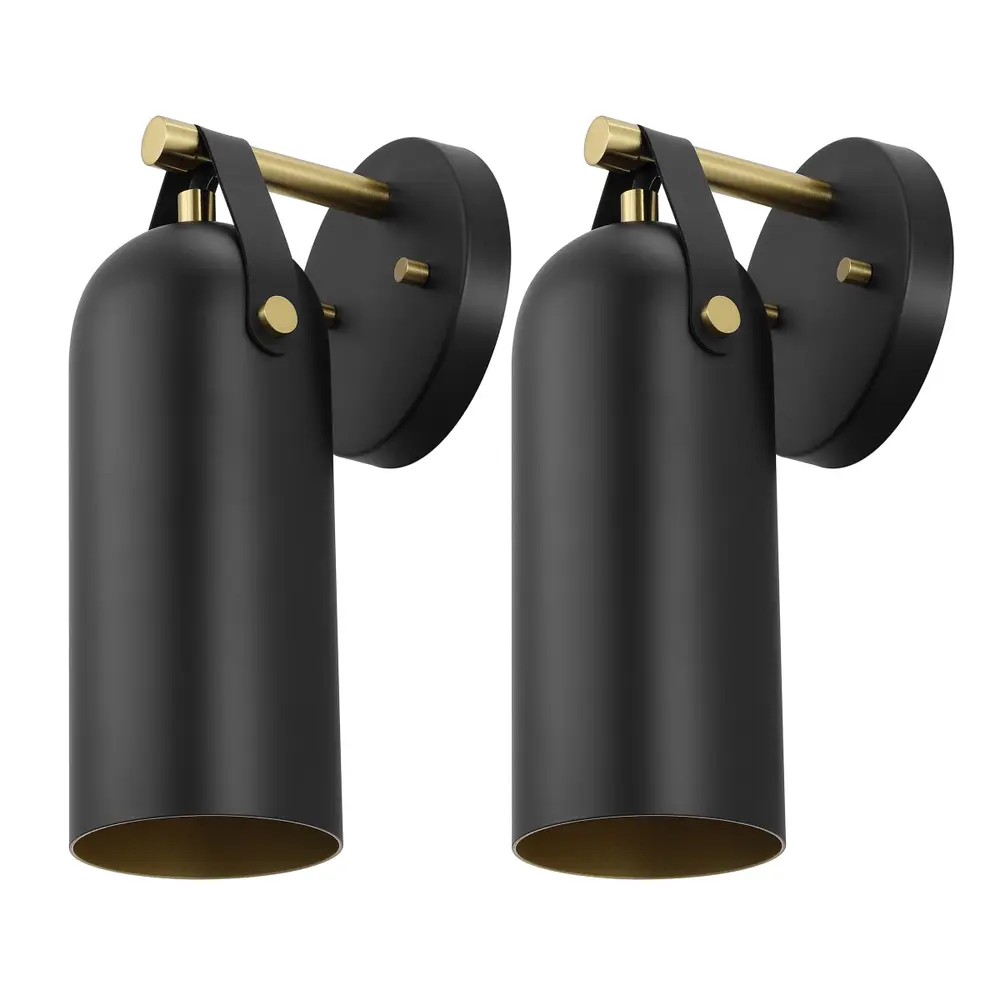 Westly, 5.5 Inch, Black/Gold, Iron/Faux Leather Wall Sconce Set Of 2