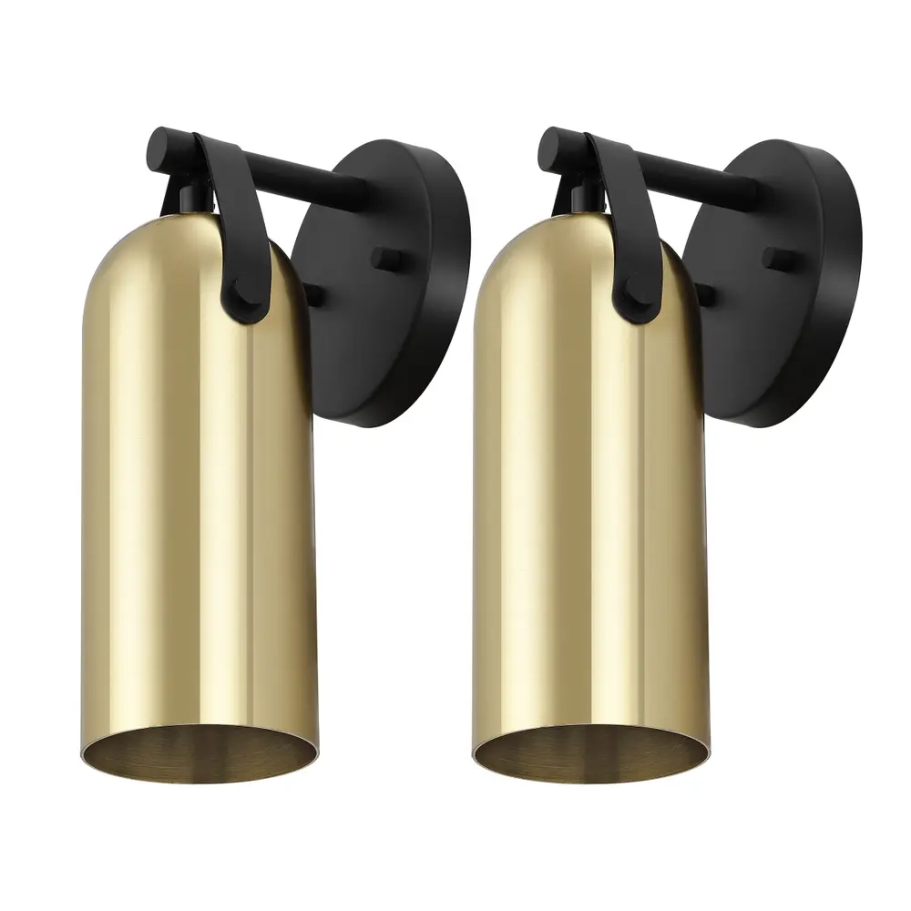 Westly, 5.5 Inch, Gold/Black, Iron/Faux Leather Wall Sconce Set Of 2