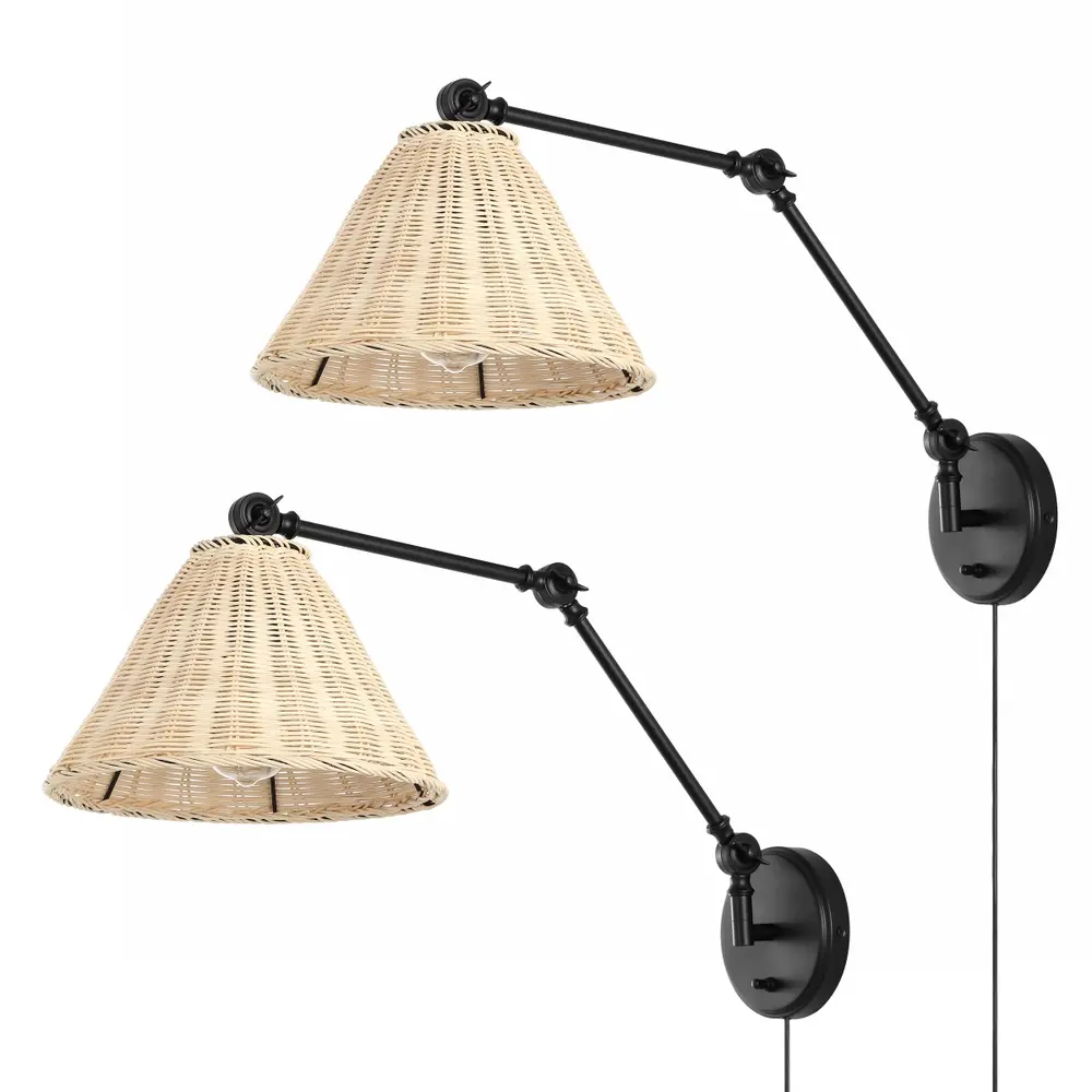 Solado, 24 Inch, Natural/Black, Rattan/Iron Wall Sconce Set Of 2