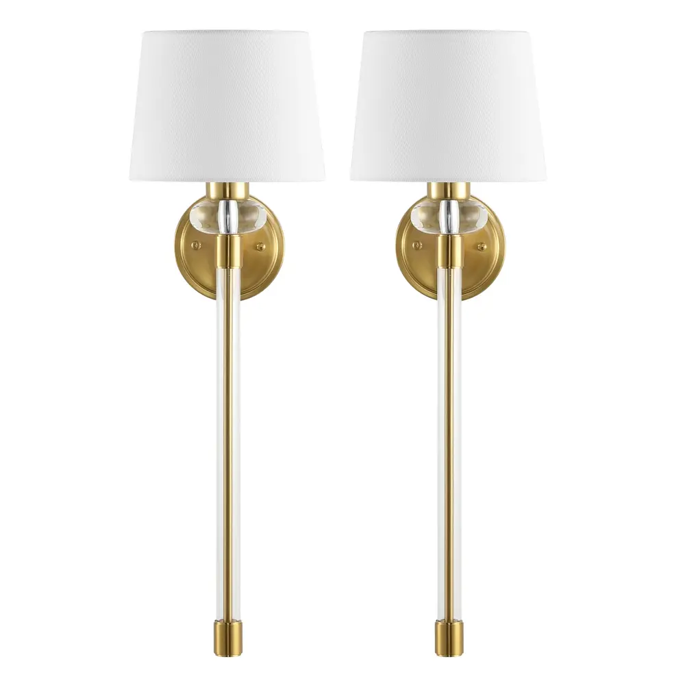 Athene, 9 Inch, Brass/Clear, Iro-Crylic Wall Sconce Set Of 2