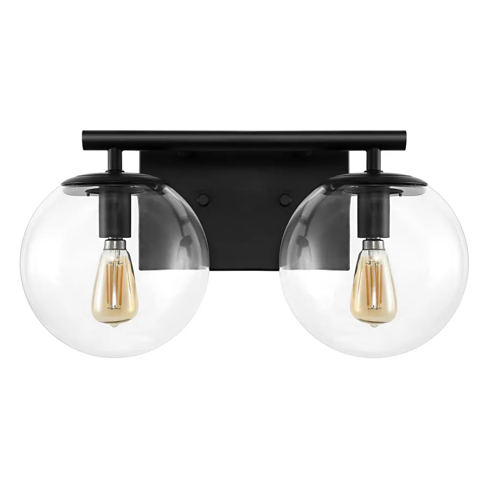 Severa, 2 Light, 14 Inch, Black, Iron/Glass Wall Sconce