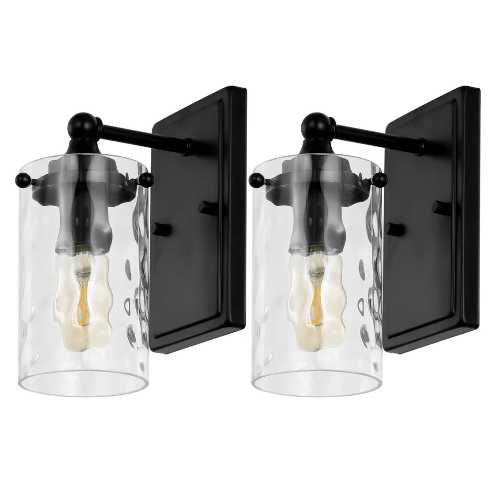 Jobie, 7 Inch, Black, Iron/Glass Sconce Set Of 2