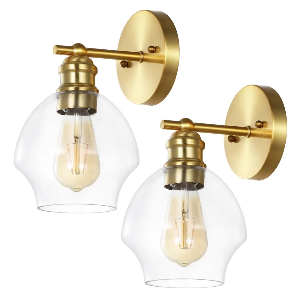 Solynn, 7.5 Inch, Gold/Clear, Iron/Glass Wall Sconce Set Of 2