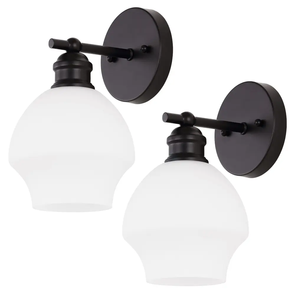 Solynn, 7.5 Inch, Black/White, Iron/Glass Wall Sconce Set Of 2