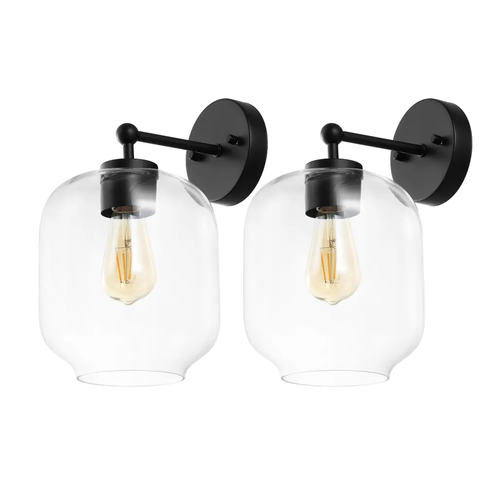 Edie, 9.5 Inch, Black, Iron/Glass Wall Sconce Set Of 2