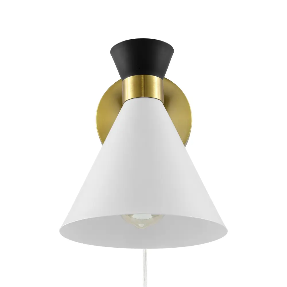 Jordie, 9.25 Inch, Brass/Black/White, Iron Wall Sconce