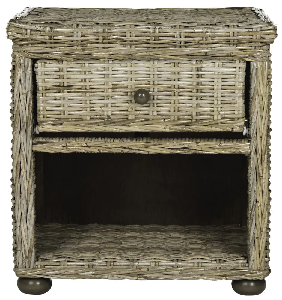 Lagos Natural Grey Wicker Nightstand With Drawer And 8