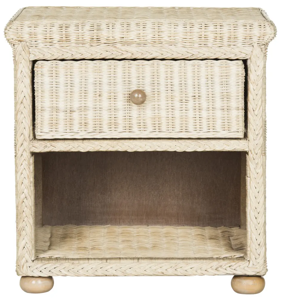 Adira Natural White Wash Wicker Nightstand With Drawer And 8