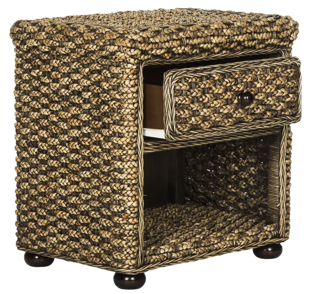 Musa Braided Brown Wash Wicker Nightstand With Drawer And 8