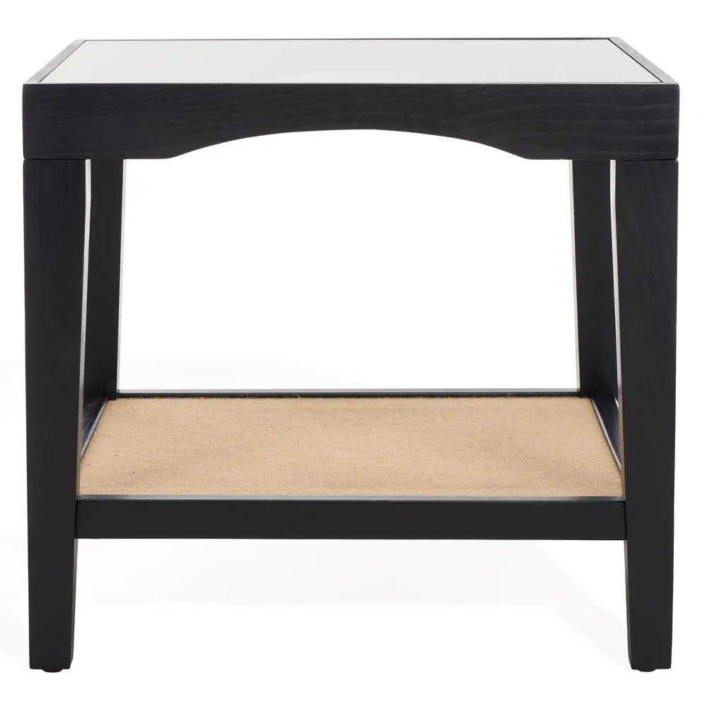 Nicolella Square Glass And Linen Accent Table