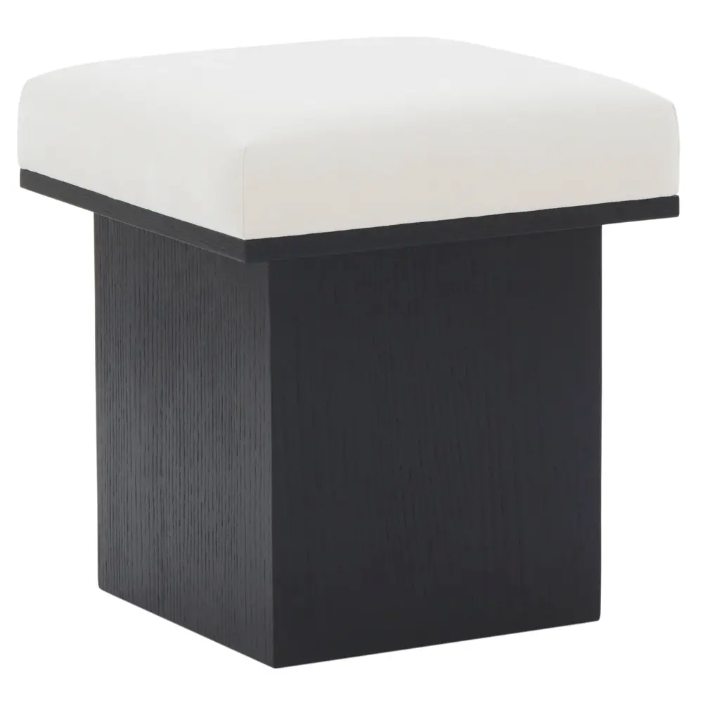 Bourke Velvet And Wood Square Ottoman