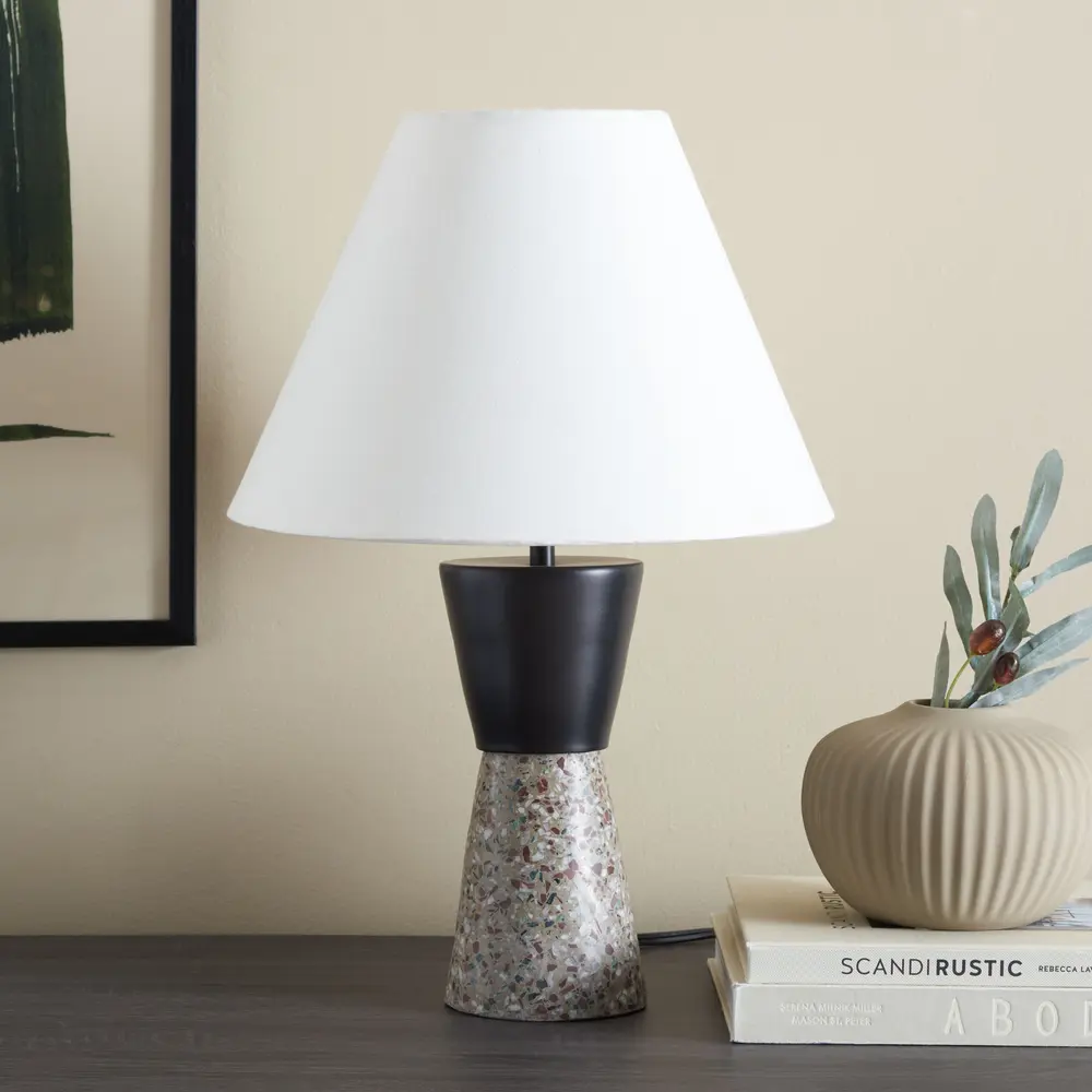 Nicolai, 18 Inch, Grey Terrazzo/Black, Terrazo/Iron Table Lamp?