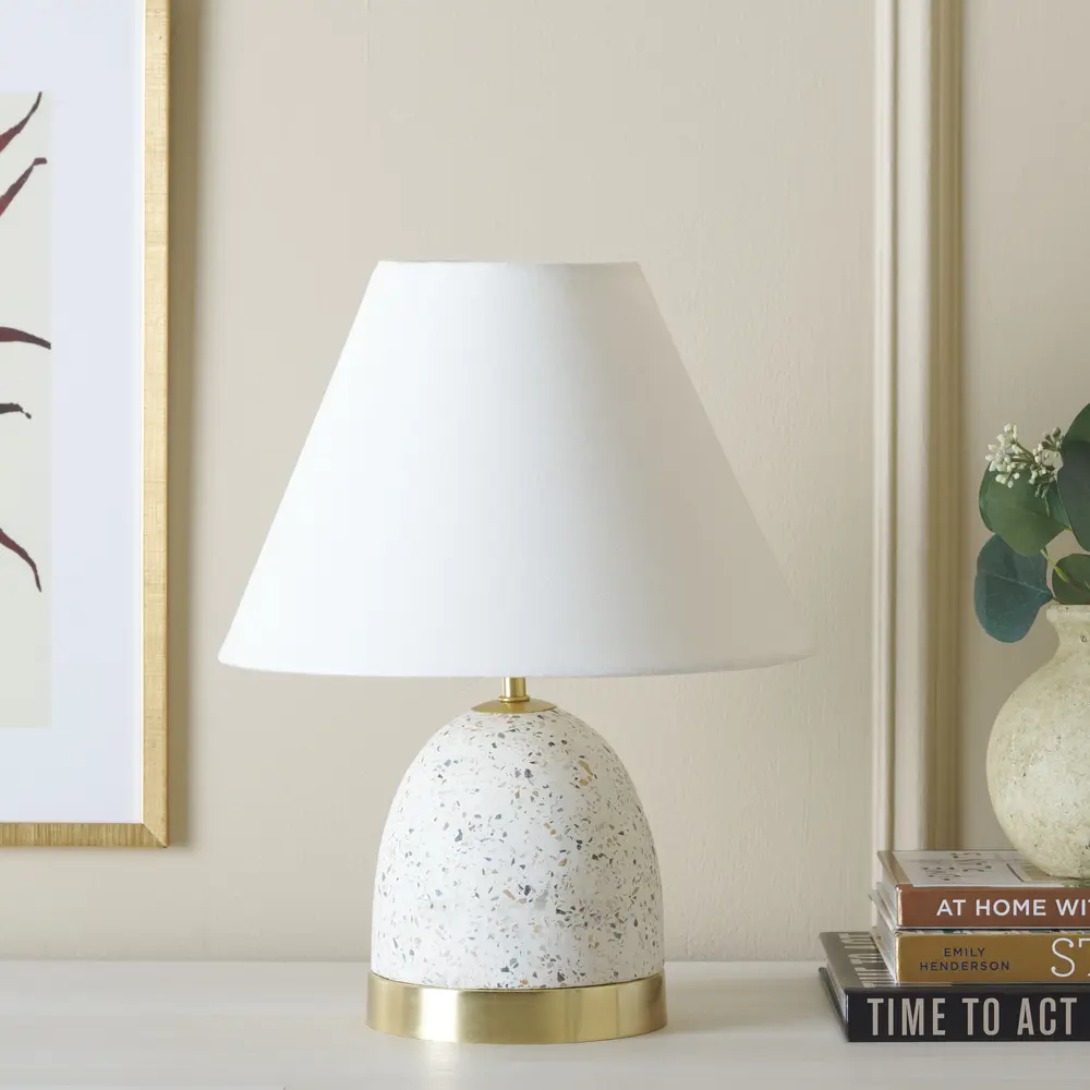 Nicolai, 16 Inch, White/Gold, Terrazzo/Iron Table Lamp