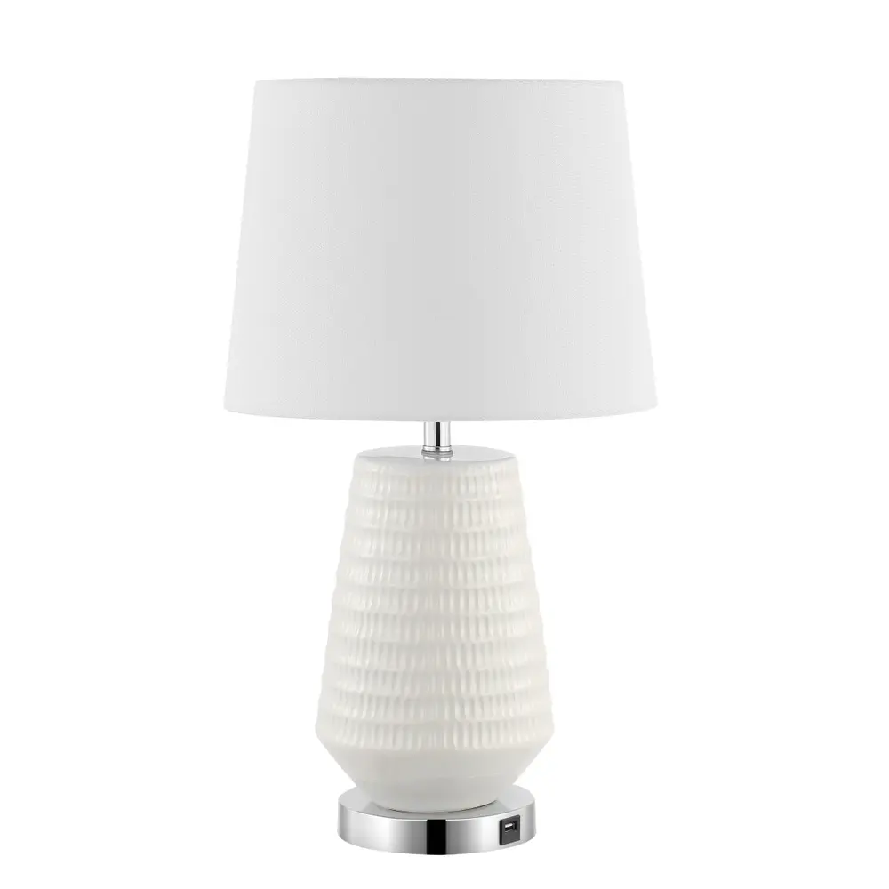 Stark, 20.5 Inch, White, Ceramic/Iron Table Lamp W/ Usb Port?
