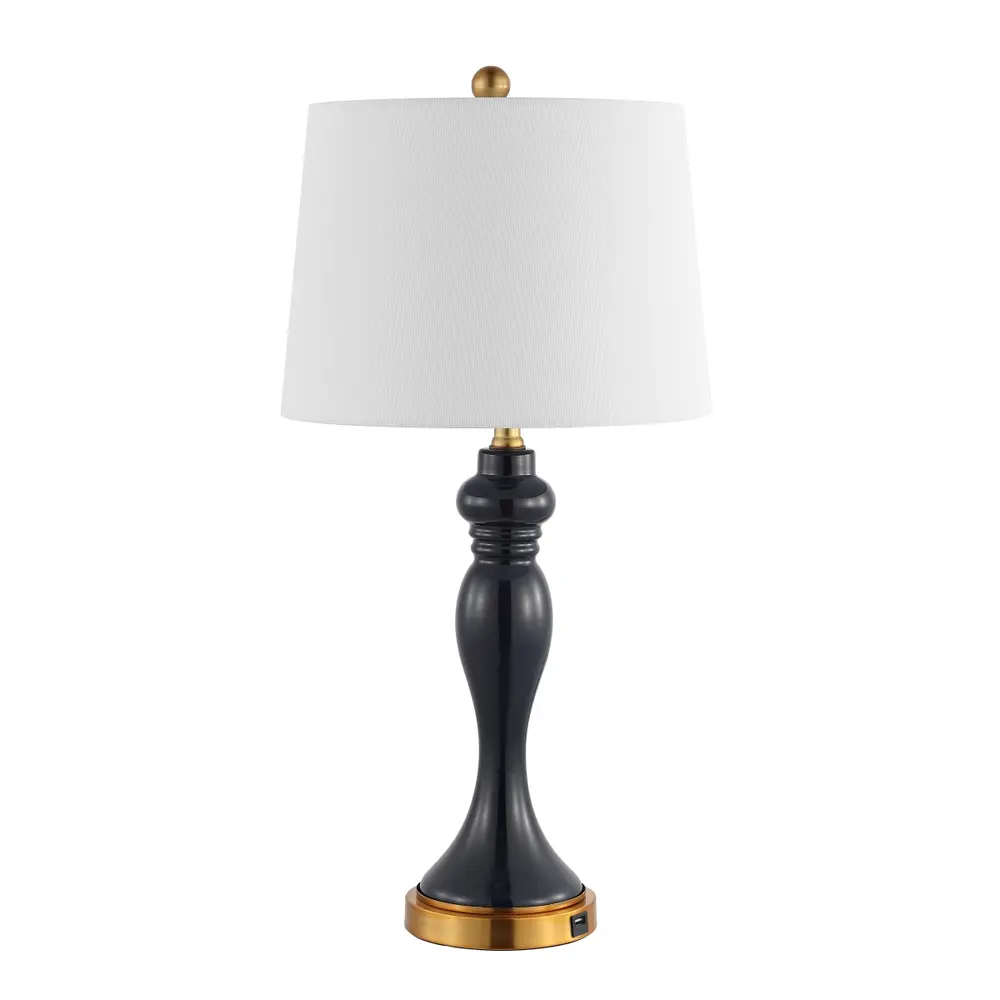 Cayson, 28 Inch, Navy, Glass/Iron Table Lamp W/ Usb Port?