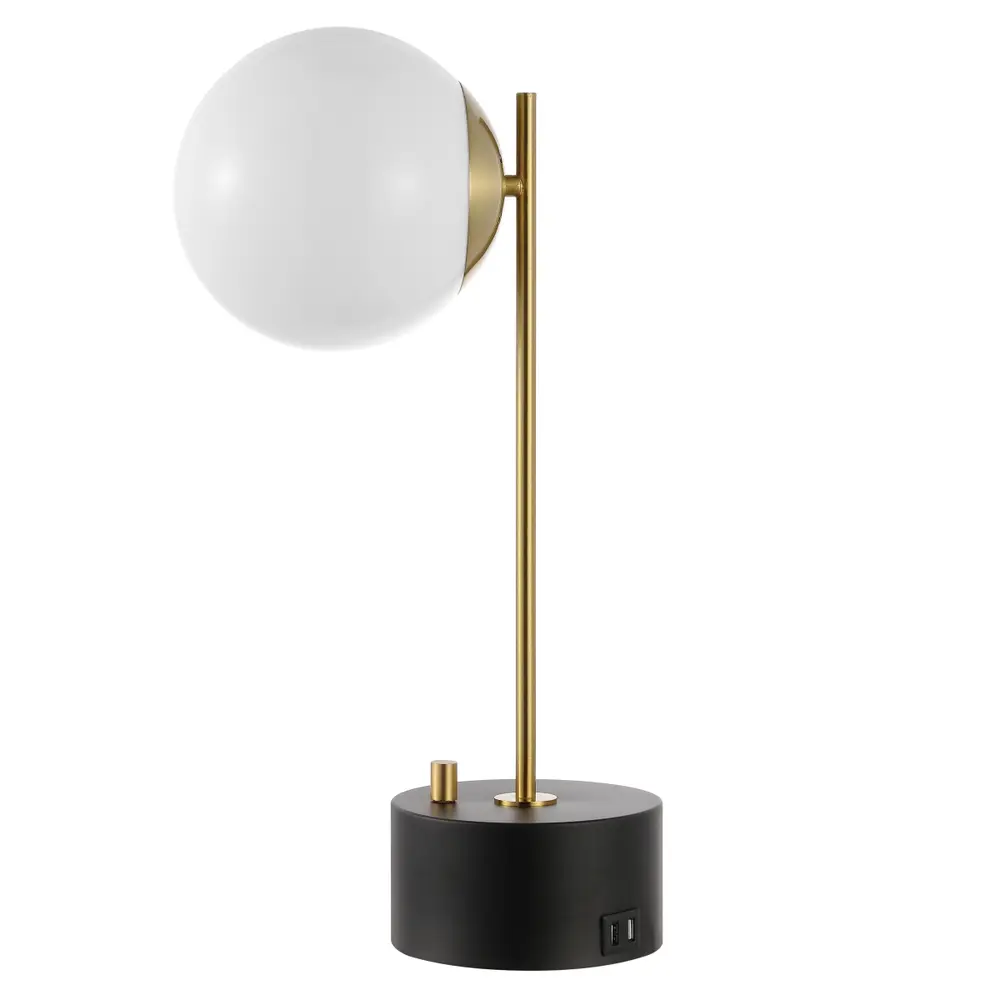Ryu, 20.5 Inch, Brass/Black, Iron/Glass Table Lamp W/ Usb Port
