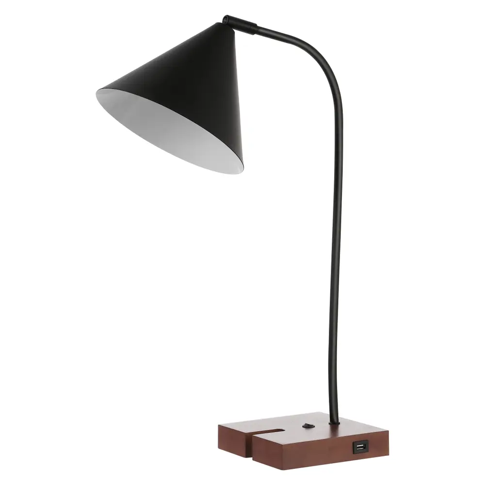 Nuka, 22 Inch, Black/Walnut, Iron Table Lamp