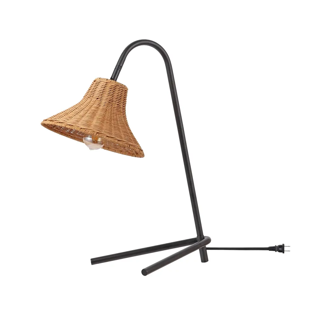 Cleo, 22 Inch, Black/Natural, Rattan/Metal Table Lamp