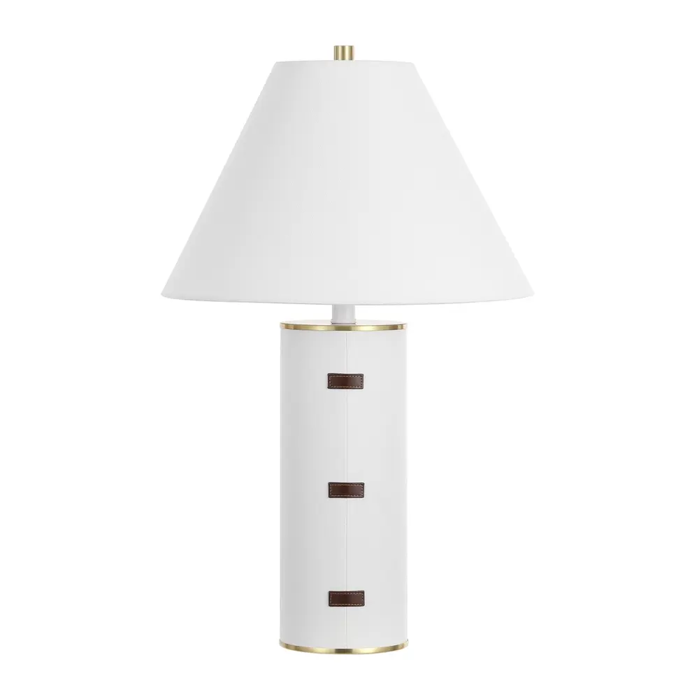Flavie, 26.5 Inch, White/Gold, Metal / Pu Leather Table Lamp