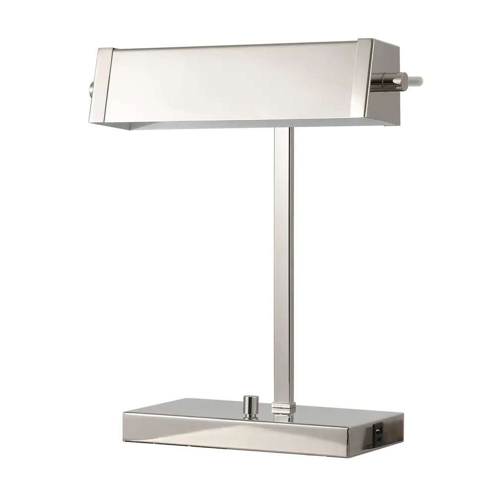 Rylan, 16.5 Inch, Polished Nickle, Metal Table Lamp W/ Usb Port