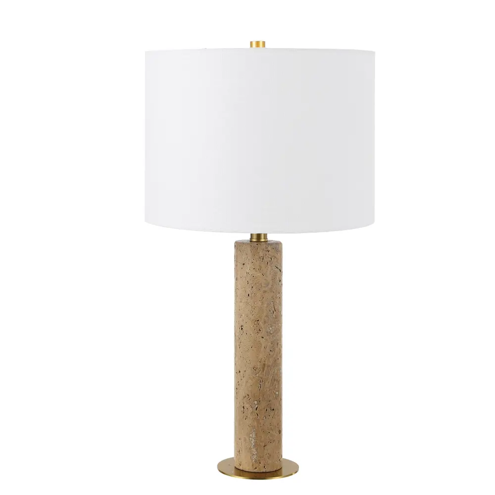 Dara, 25 Inch, Beige, Travertine/Metal Table Lamp