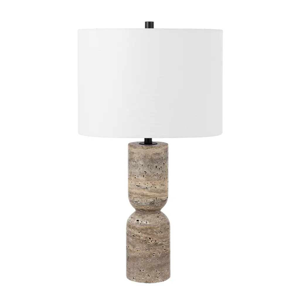 Nara, 25.25 Inch, Grey, Travertine/Metal Table Lamp