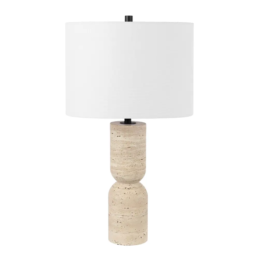 Nara, 25.25 Inch, Ivory, Travertine/Metal Table Lamp