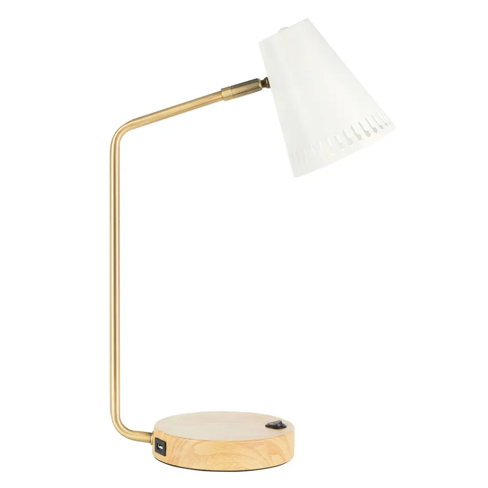 Veda, 19 Inch, Gold/White, Steel Table Lamp W/ Usb Port