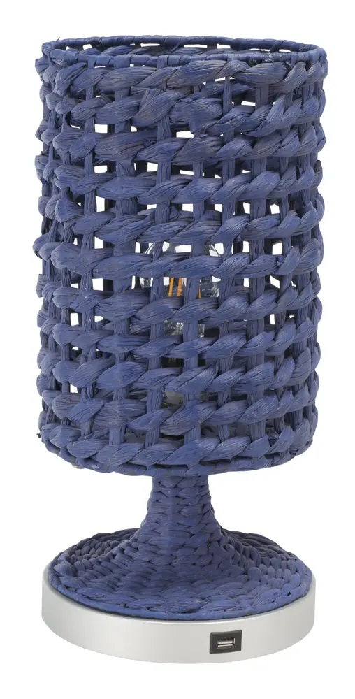 Knowles, 16 Inch, Blue, Water Hyacinth Table Lamp W/ Usb Port