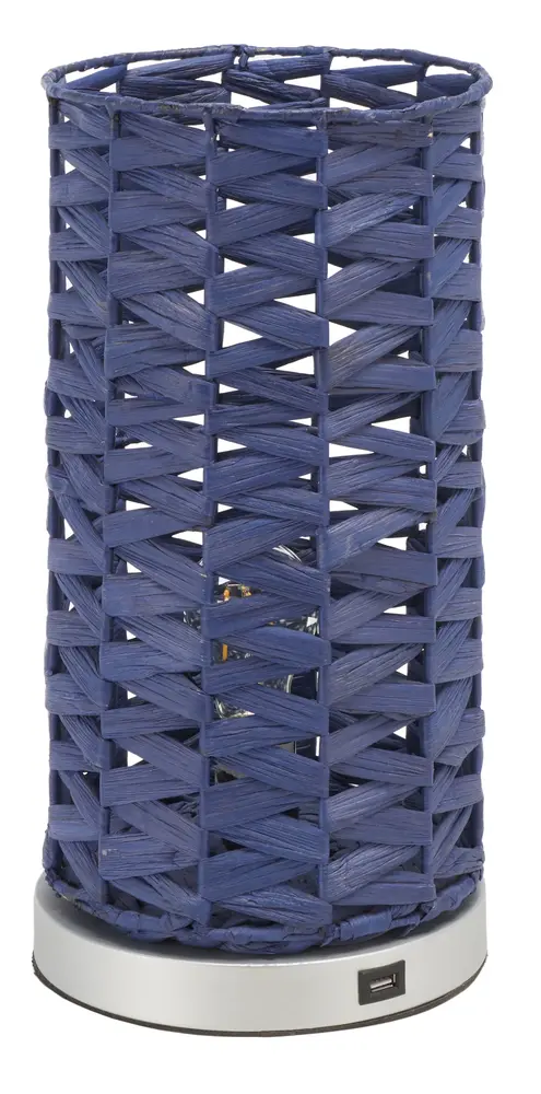 Kirin, 15 Inch, Blue, Water Hyacinth Table Lamp W/ Usb Port?