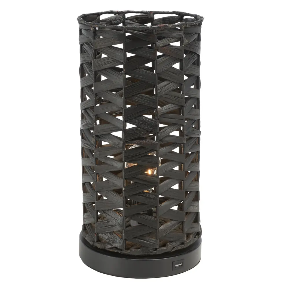 Kirin, 15 Inch, Black, Water Hyacinth Table Lamp W/ Usb Port?