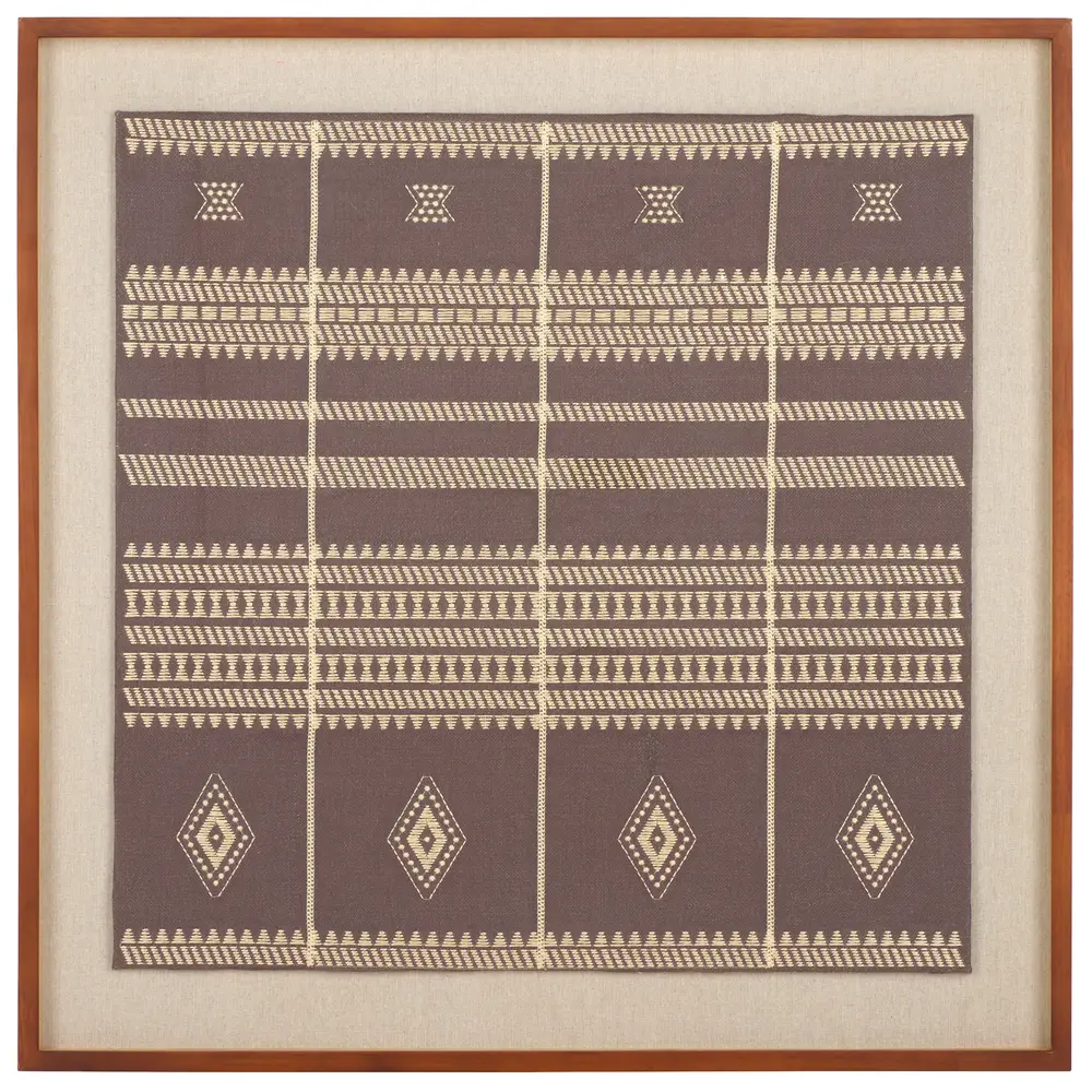 Zarra, 30X30, Brown, Polyester/Linen/Wood/Mdfglass, Framed Textile Art