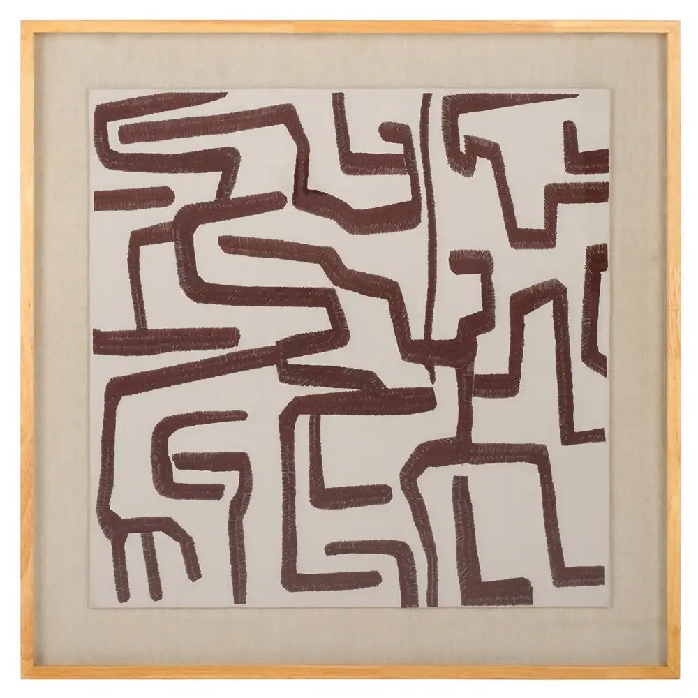 Tari, 30X30, Ivory/ Chocolate Brown, Polyester/Linen/Wood/Mdf,Glass Textile Wall Art